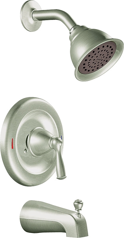 Moen Banbury Series 82910SRN Tub and Shower Faucet, Standard Showerhead, 1.75 gpm Showerhead, 1-Spray Setting, Metal