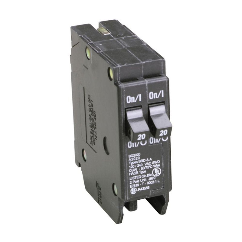 Cutler-Hammer BD2020 Circuit Breaker with Rejection Tab, Duplex, Type BD, 20 A, 1-Pole, 120 V, Instantaneous Trip, Plug