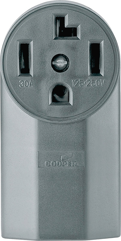 Eaton Cooper Wiring 1225 Power Receptacle, Surface Mounting, 3-Pole, 125/250 V, 30 A, NEMA: NEMA 14-30R, Black