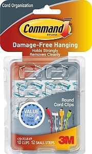 Command 17017CLR-VP Cord Clip, Clamping Range: 5 mm, Plastic, Transparent, Pack of 4