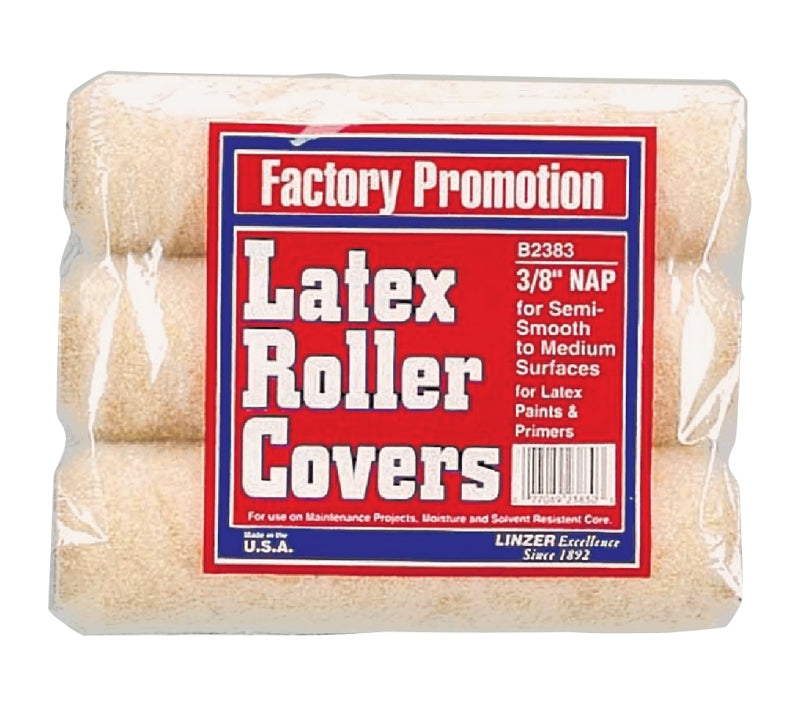 Linzer B2383 Roller Cover, 3/8 in Thick Nap, 9 in L, Polyester Cover