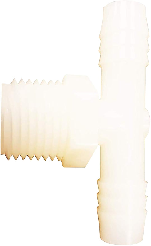 Anderson Metals 53772-0402 Reducing Tee, 1/4 x 1/4 x 1/8 in, Barbed x Barbed x MPT, Nylon