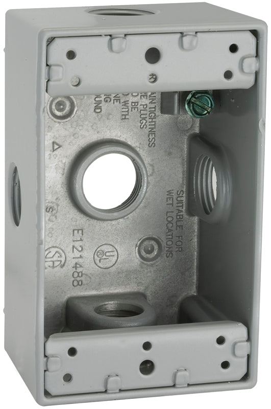 Hubbell 5323-0 Weatherproof Box, 18.3 cu-in, 5-Outlet, 1-Gang, Aluminum, Powder-Coated, Gray