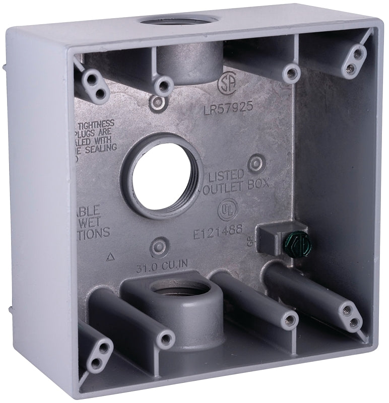 Bell Outdoor 5341-0 Weatherproof Box, 4-1/2 in W, 4-9/16 in D, 4-1/2 in H, 3-Knockout, Horizontal, Vertical Mounting
