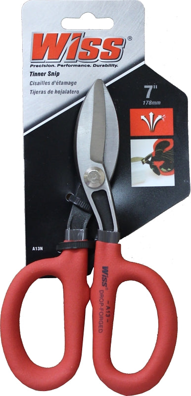 Wiss WDF7S Tinner Snip, 7.2 in OAL, 1.62 in L Cut, Long, Straight Cut, Steel Blade, Black/Rawhide Handle
