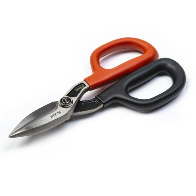 Wiss WDF7S Tinner Snip, 7.2 in OAL, 1.62 in L Cut, Long, Straight Cut, Steel Blade, Black/Rawhide Handle