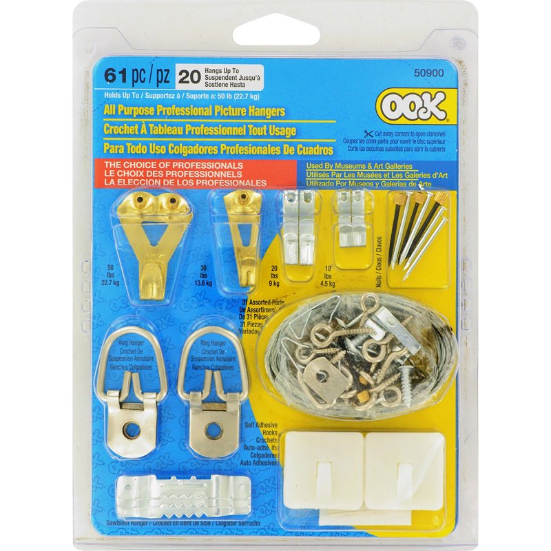 OOK 50900 Picture Hanging Kit, 10 to 30 lb, Steel, Zinc