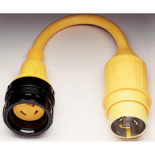 Marinco Standard Pigtail Adapter Dock Side Male 20A 125V Locking to Boat Side Female 30A 125V Locking With Sealing Collar System