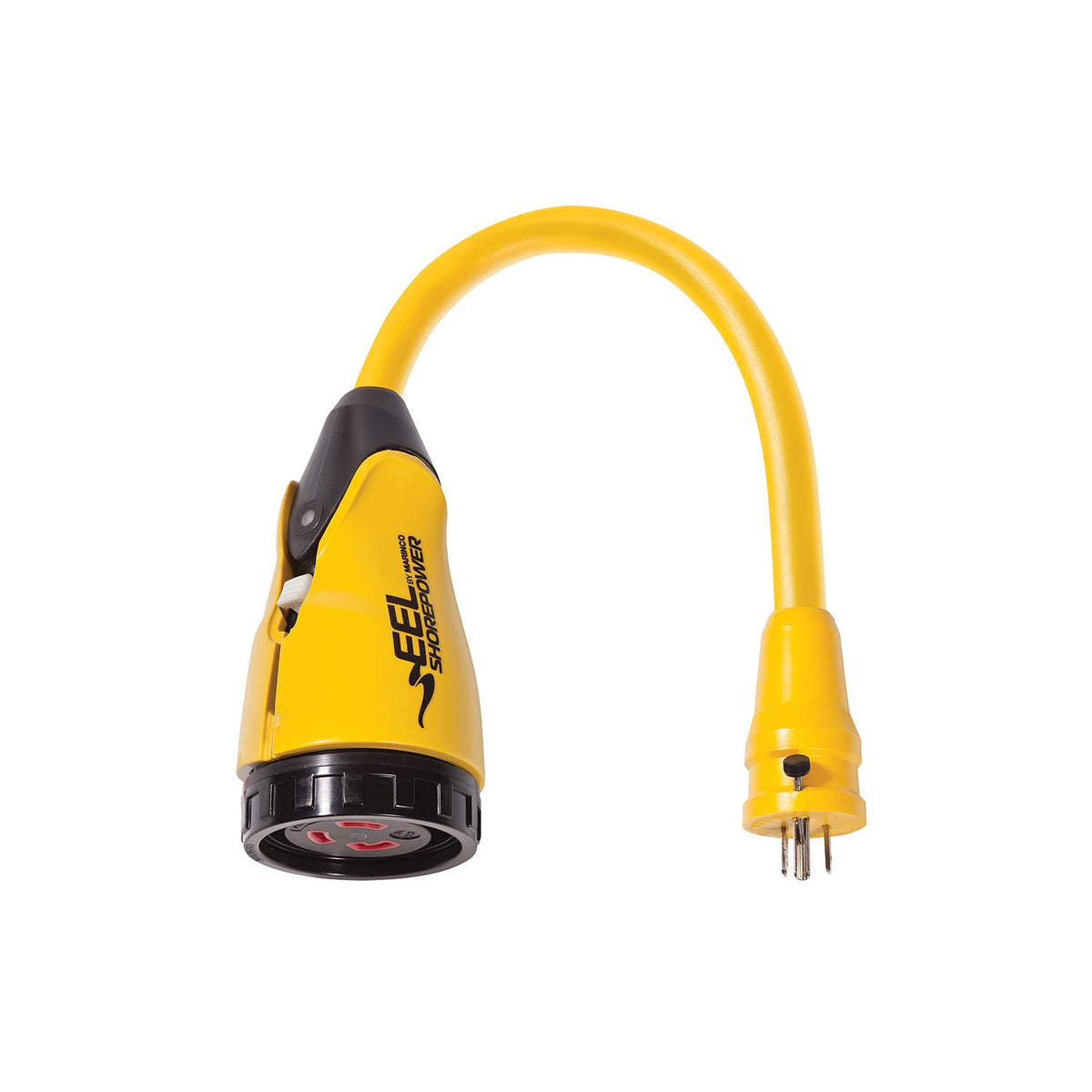 Marinco P15-30 EEL Pigtail Adapter Dock Side Male 15A 125V Straight Blade With Locking Screw to Boat Side Female 30A 125V Locking With Sealing Collar System