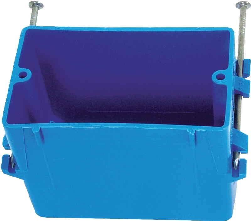 Carlon B118A Outlet Box, 1-Gang, 4-Knockout, PVC, Blue, Captive Nail