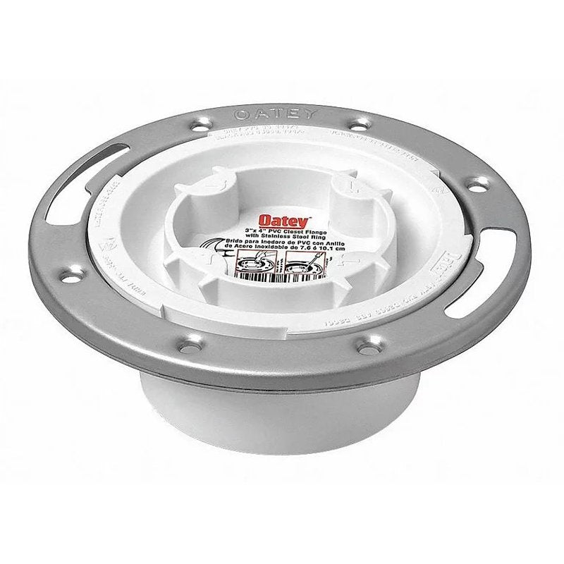 Oatey 43553 Closet Flange, 2.53 in H Dimensions, 3, 4 in Connection, PVC, White, For: Most Toilets