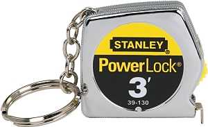 STANLEY PowerLock 39-130 Tape Measure, 3 ft L Blade, 1/4 in W Blade, Steel Blade, ABS Case, Chrome Case