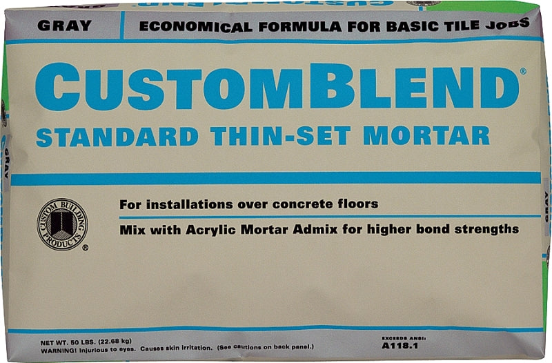 CustomBlend CBTSG50 Economical Non-Modified Thin-Set Mortar, Gray, Powder, 50 lb Bag