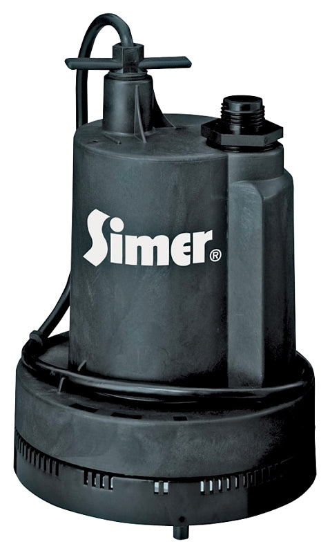 Simer 2305 Submersible Utility Pump, 115 VAC, 0.25 hp, 1320 gph, Thermoplastic Housing Material