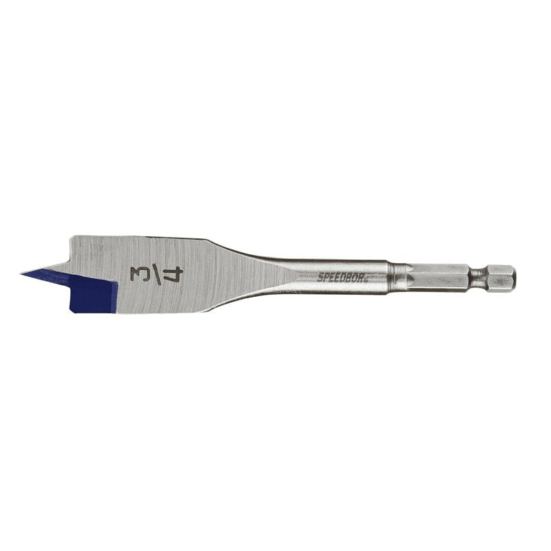 Irwin SPEEDBOR 87912 Spade Drill Bit, 3/4 in Dia, 4 in OAL, Short Length, Flat Flute, 1/4 in Dia Shank, Hex Shank
