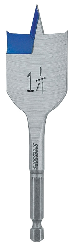 Irwin SPEEDBOR 87920 Spade Drill Bit, 1-1/4 in Dia, 4 in OAL, Short Length, Flat Flute, 1/4 in Dia Shank, Hex Shank