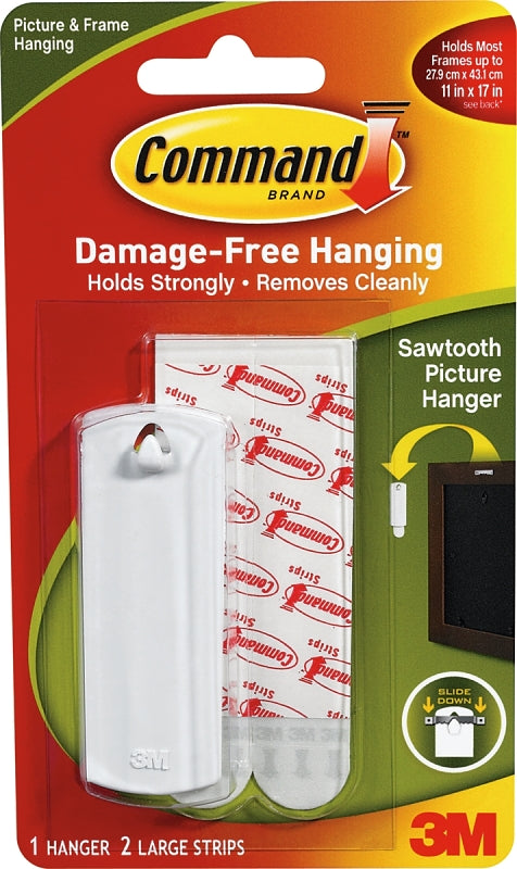 Command 17040 Picture Hanger, 5 lb, Plastic, White, Adhesive Strip, 3 in L x 1 in W x 1/16 in H, 1/PK