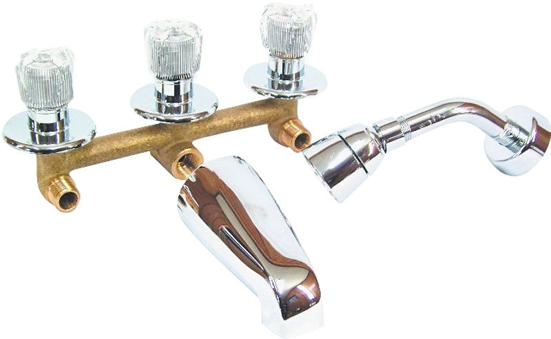 US Hardware P-001N Tub and Shower Diverter, 3-Handle, Brass, Chrome