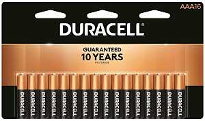 Duracell MN2400B16 Battery, 1.5 V Battery, AAA Battery, Alkaline, Manganese Dioxide, Rechargeable: No