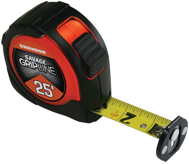 Swanson SAVAGE Series SVGL25M1 Tape Measure, 25 ft L Blade, 1-1/16 in W Blade, ABS/Rubber Case, Black Case