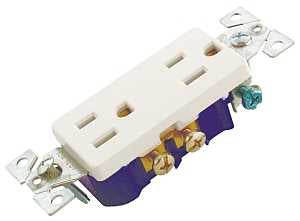 Eaton Wiring Devices 1107W-BOX Duplex Receptacle, Thermoplastic, White, 2-Pole, 15 A, 125 V, Back, Side Wiring