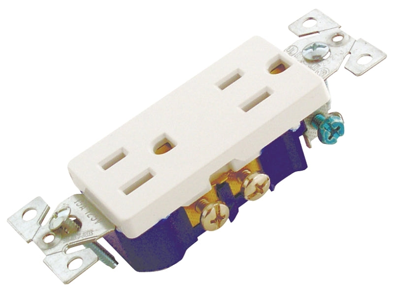 Eaton Wiring Devices 1107W-BOX Duplex Receptacle, Thermoplastic, White, 2-Pole, 15 A, 125 V, Back, Side Wiring