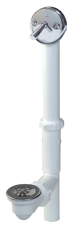 Keeney 64W Bath Drain Assembly, Plastic, White, Chrome-Plated