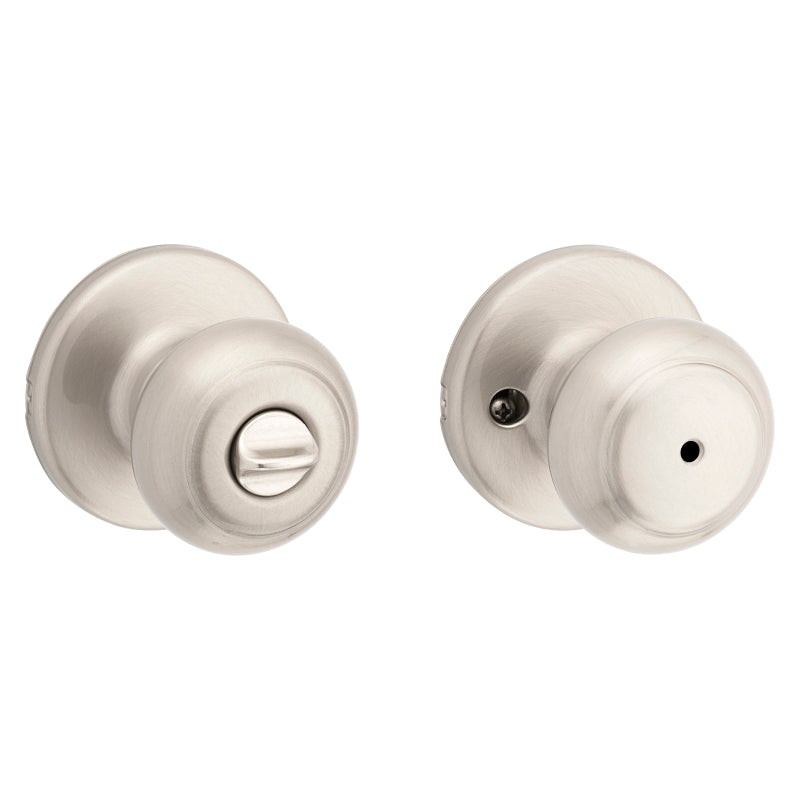 Kwikset 300CV-15 CP Privacy Lockset, Knob Handle, Satin Nickel, 2-3/16 in Dia Knob