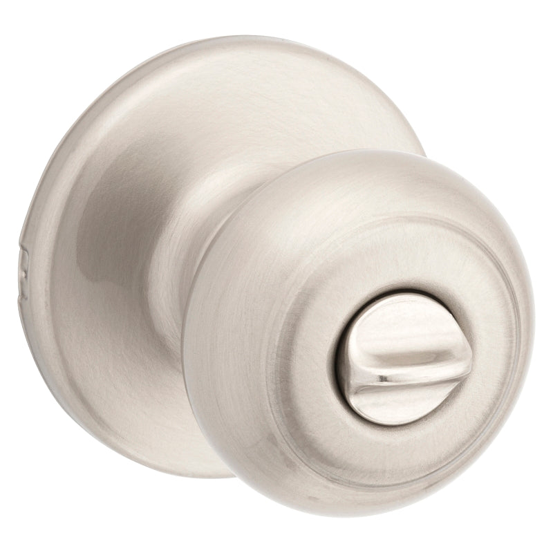 Kwikset 300CV-15 CP Privacy Lockset, Knob Handle, Satin Nickel, 2-3/16 in Dia Knob