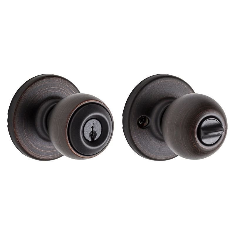 Kwikset 400P 11P CP Entry Knob, Venetian Bronze, Zinc, Pin, Tumbler Keyway, Residential, 3 Grade, Universal Hand