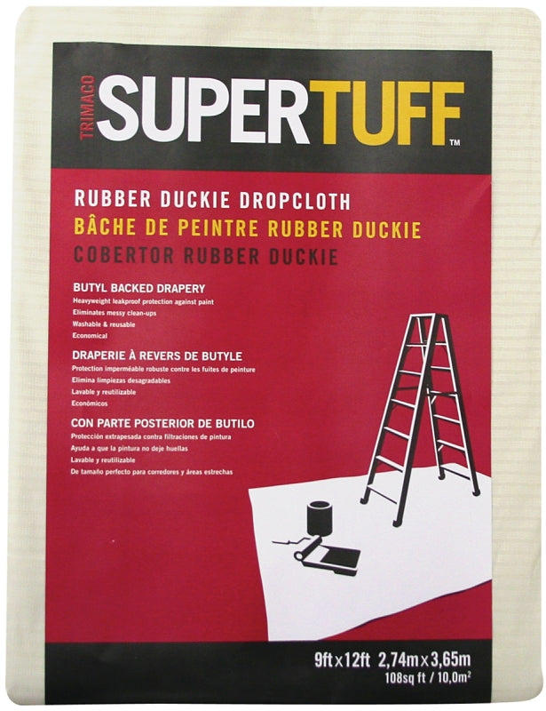 Trimaco 80201 Drop Cloth, 12 ft L, 9 ft W, 1/16 in Thick, Butyl Backed Drapery Fabric, Beige/Cream