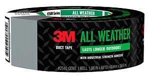 3M 2540 Duct Tape, 40 yd L, 1.88 in W, Polyethylene Backing, Gray
