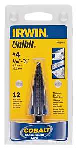 Irwin UNIBIT 10234 Step Drill Bit, 3/16 to 7/8 in Dia, 1-Flute, 3/8 in Dia Shank, Hex Shank
