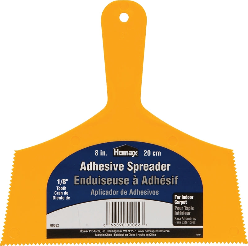 Homax 82 Adhesive Spreader Knife, 1/8 in Notch, Notched Blade, Polystyrene Blade, Polystyrene Handle, Reinforced Handle