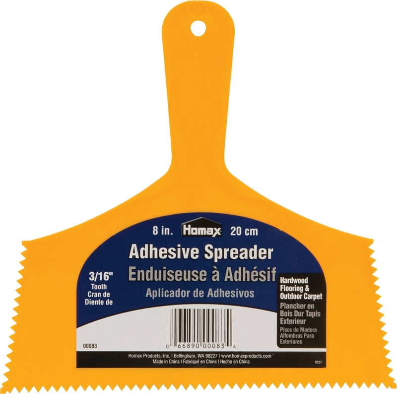 Homax 83 Adhesive Spreader Knife, 3/16 in Notch, Notched Blade, Polystyrene Blade, Polystyrene Handle, Reinforced Handle