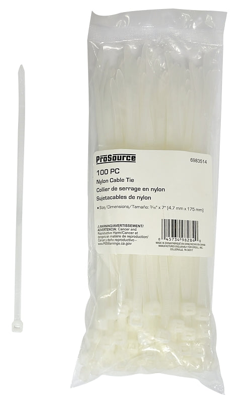 ProSource RAT9/3111D3L Cable Tie, 7 inches, 50lb Tensile Strength, Self-Lock Locking, Nylon, Clear