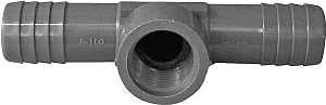 Boshart UPVCFRT-070705 Combination Hose Reducing Tee, 3/4 x 1/2 in, Insert x Insert x FPT, PVC, Black
