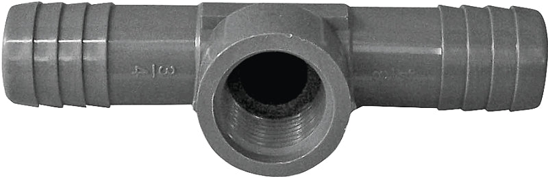 Boshart UPVCFRT-070705 Combination Hose Reducing Tee, 3/4 x 1/2 in, Insert x Insert x FPT, PVC, Black