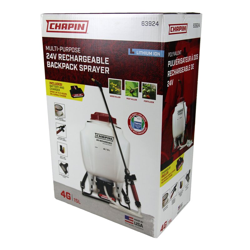 Chapin 63924 Rechargeable Backpack Sprayer, 4 gal Tank, Poly Tank, 20 to 22 ft Horizontal, 32 ft Vertical Spray Range
