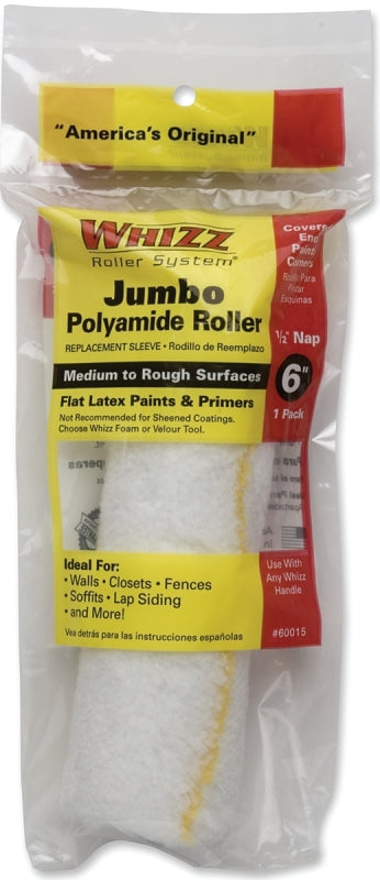 Whizz Maximus 60015 Jumbo Mini Roller Cover, 1/2 in Thick Nap, 6 in L, Polyamide Cover