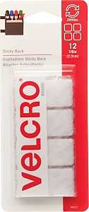 VELCRO Brand 90073 Hook and Loop Fastener, 7/8 in W, 7/8 in L, Nylon, White, Rubber Adhesive