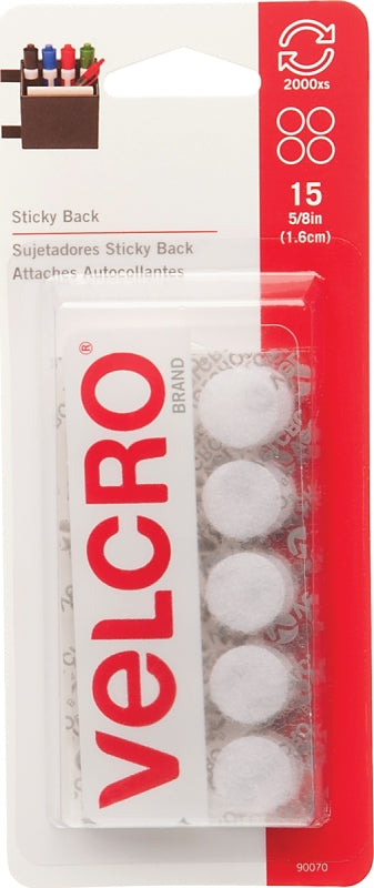 VELCRO Brand 90070 Hook and Loop Fastener, 5/8 in W, Nylon, White, Rubber Adhesive