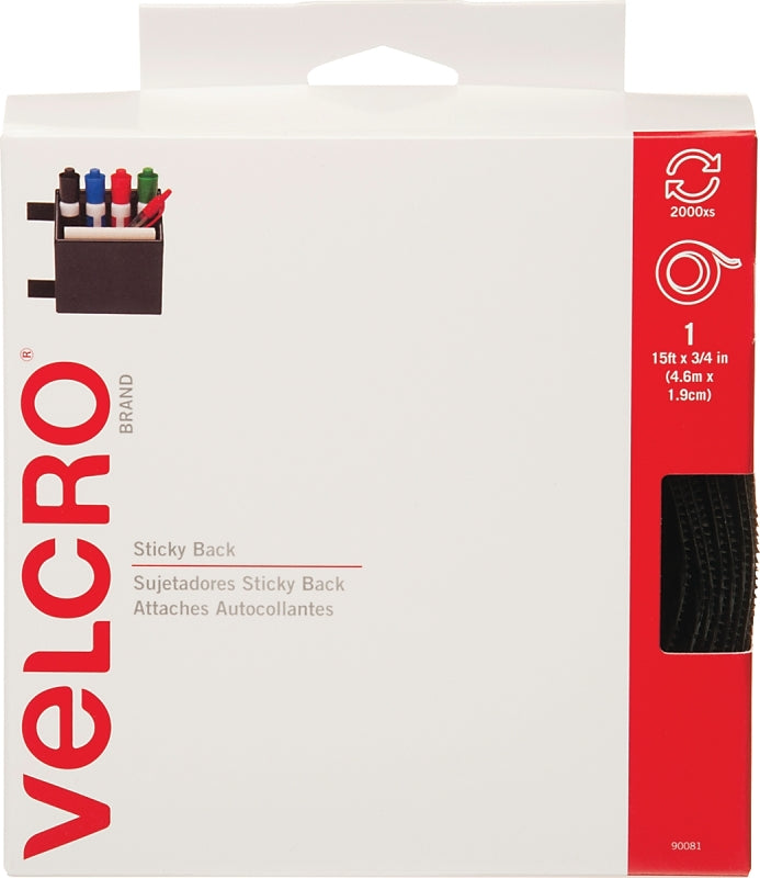 VELCRO Brand 90082 Hook and Loop Fastener, 3/4 in W, 15 ft L, Nylon, White, Rubber Adhesive