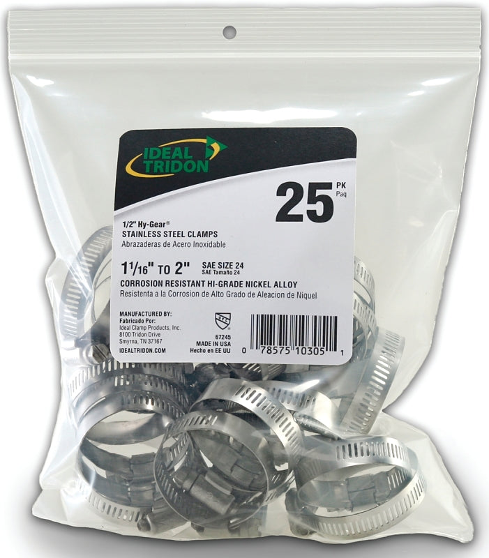 Ideal-Tridon Hy-Gear 67-6 Series 6724550 Worm Gear Hose Clamp, #24, 1 to 2 in, Stainless Steel