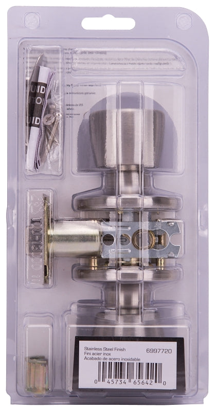 ProSource TS630V-PS Passage Knob, Metal, Stainless Steel, 2-3/8 to 2-3/4 in Backset, 1-3/8 to 1-3/4 in Thick Door