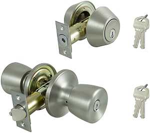 ProSource BS6B1-PS Deadbolt and Entry Lockset, Turn Button Lock, Knob Handle, Tulip Design, Stainless Steel, 3 Grade, Pack of 2