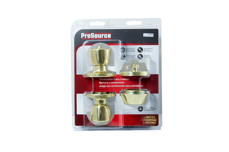 ProSource BS7B1-PS Deadbolt and Entry Lockset, Turn Button Lock, Knob Handle, Tulip Design, Polished Brass, 3 Grade, Pack of 2