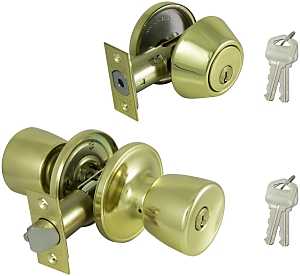 ProSource BS7B1-PS Deadbolt and Entry Lockset, Turn Button Lock, Knob Handle, Tulip Design, Polished Brass, 3 Grade, Pack of 2