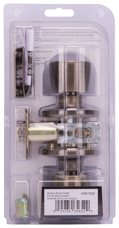 ProSource TS830V-PS Passage Knob, Metal, Antique Brass, 2-3/8 to 2-3/4 in Backset, 1-3/8 to 1-3/4 in Thick Door