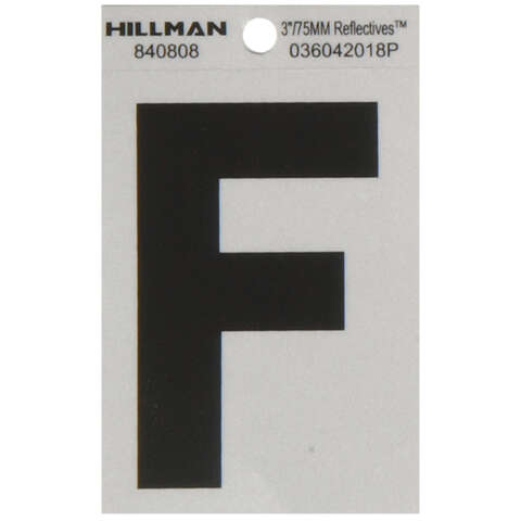 HILLMAN 3 in. Reflective Black Vinyl Self-Adhesive Letter F 1 pc, Pack of 6